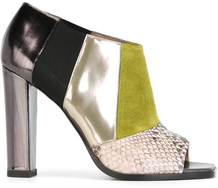 Pollini Patchwork Open Toe Booties ($644)