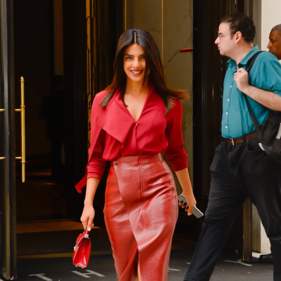 Priyanka Chopra Red Leather Skirt 2018