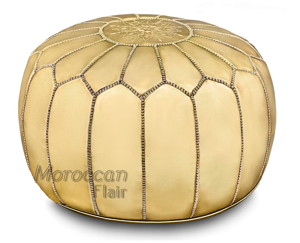 Moroccan Flair Leather Moroccan Pouf in Gold