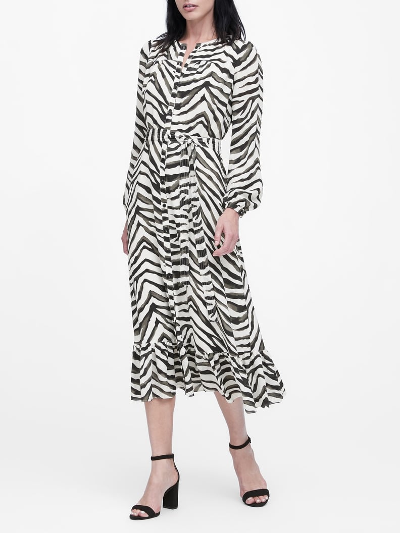 Zebra Print Midi Shirt Dress