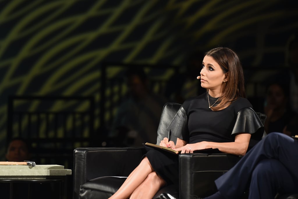 Eva Longoria's David Koma Bell-Sleeved Dress July 2016