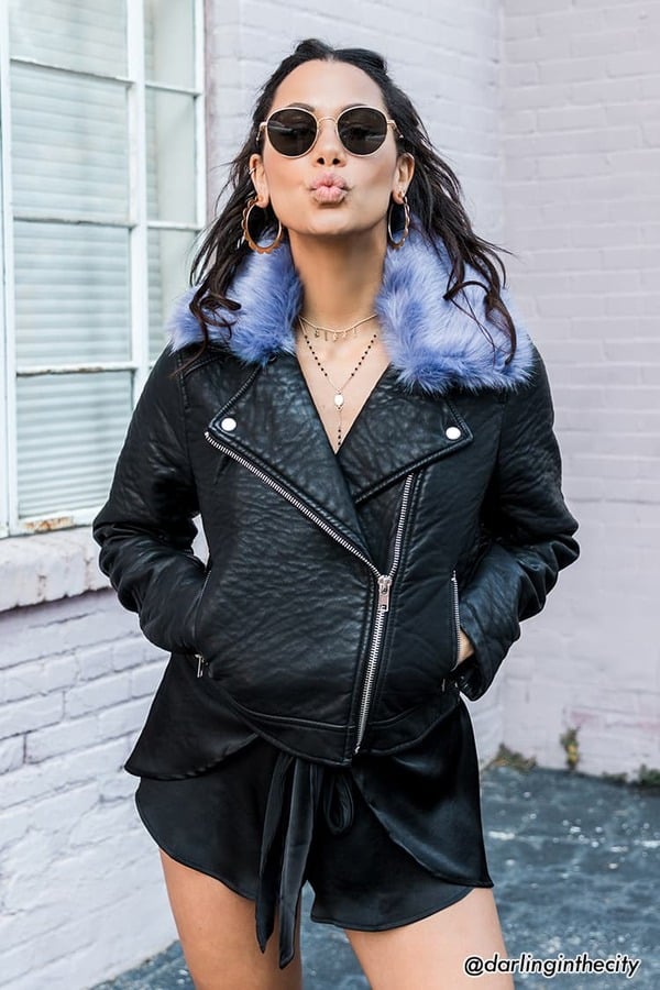 Forever 21 Faux Fur Collar Moto Jacket