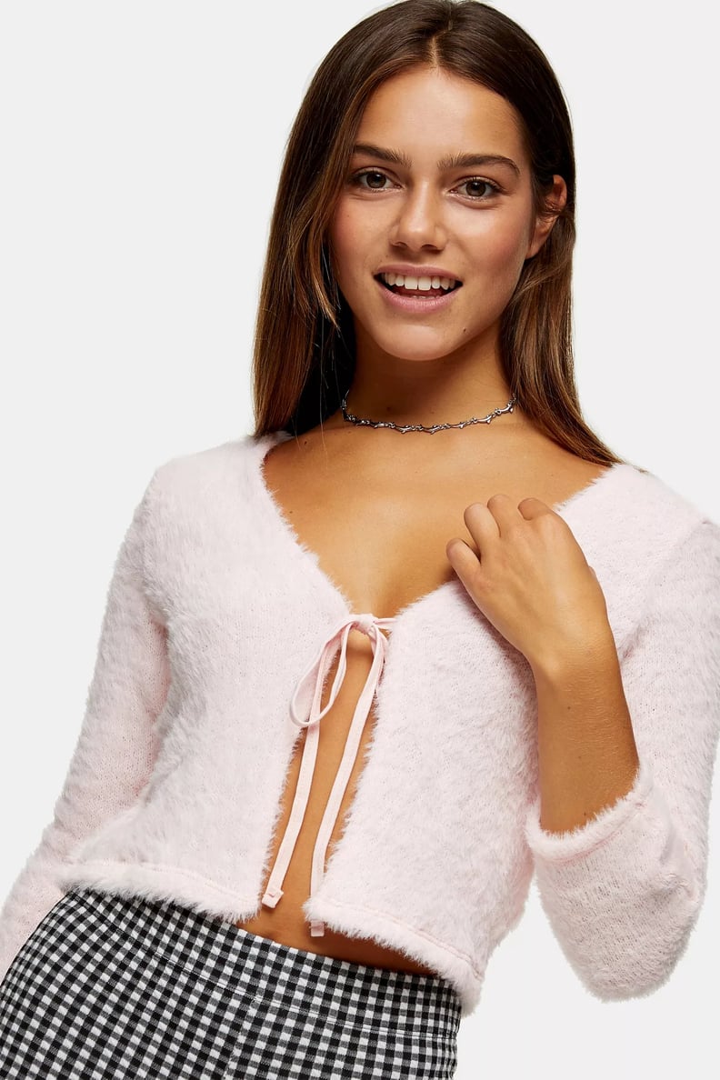Pink Fluffy Cropped Cardigan