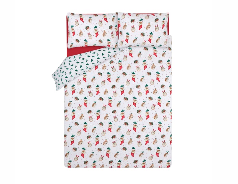 George Home White Christmas Hedgehog Easy Care Duvet Set