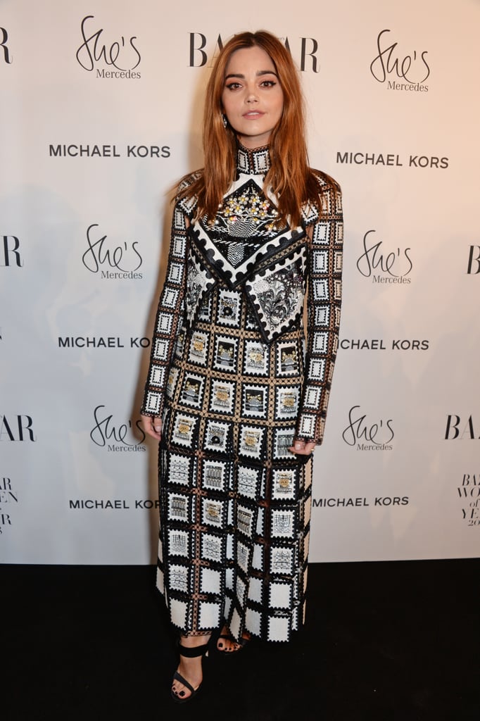 For the Harper's Bazaar Women of the Year Awards, Jenna wore a gorgeous embroidered dress by Mary Katrantzou, with Chloe Gosselin heels, a Tyler Ellis bag, and Cartier jewellery.