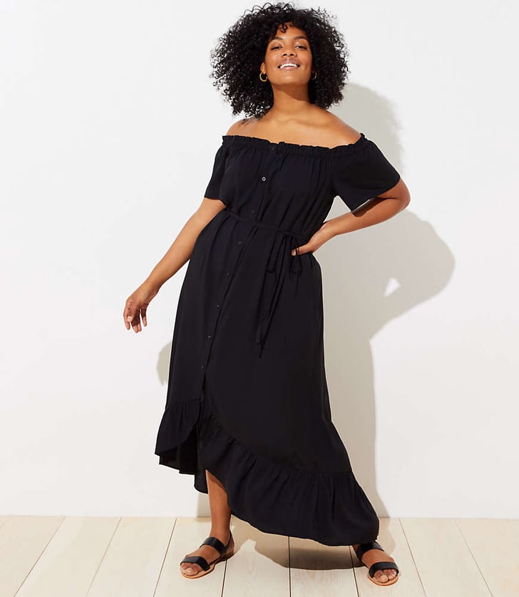 midi black off the shoulder dress