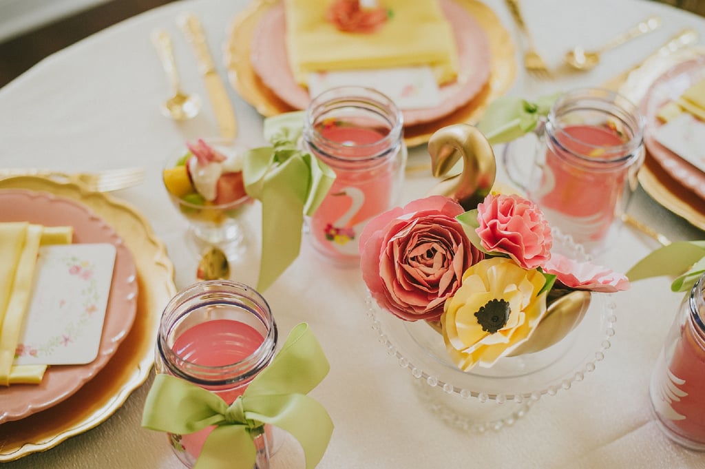The colors from the invitation were mirrored on the table.