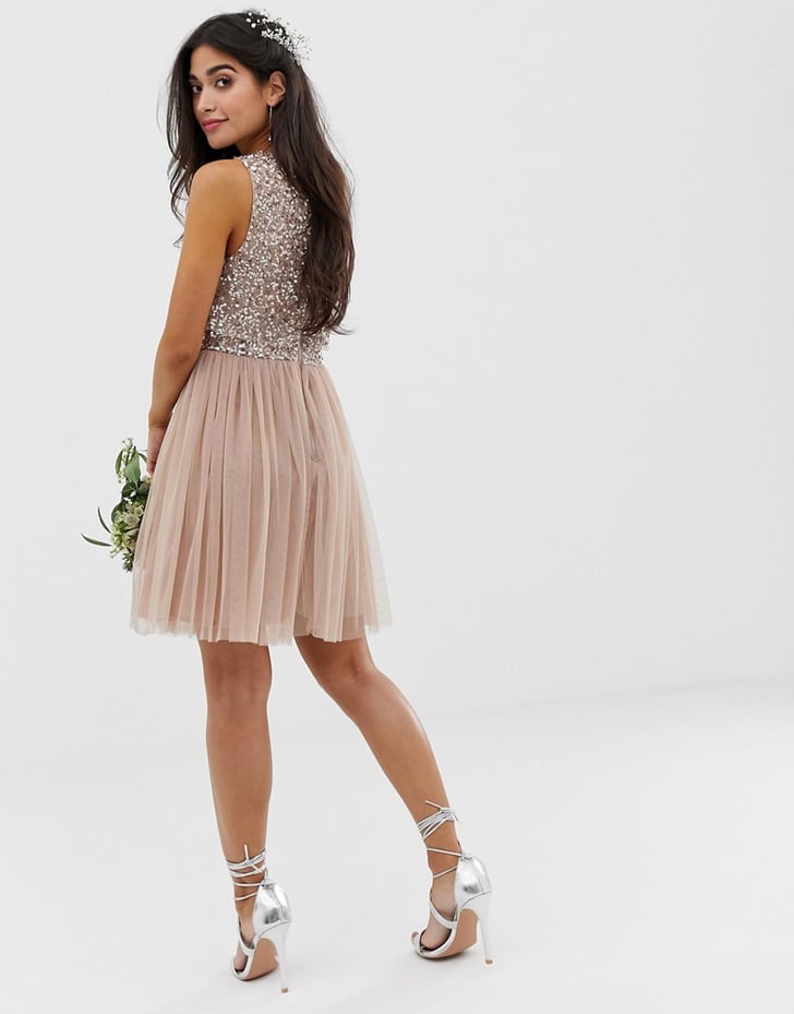 Maya Petite Bridesmaid Sleeveless Mini Tulle Dress With Tonal Delicate ...