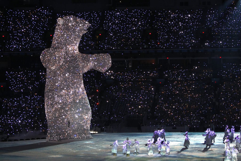 A giant, glittery bear was just chilling.