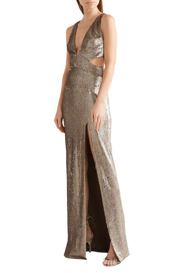 halston heritage silver gown