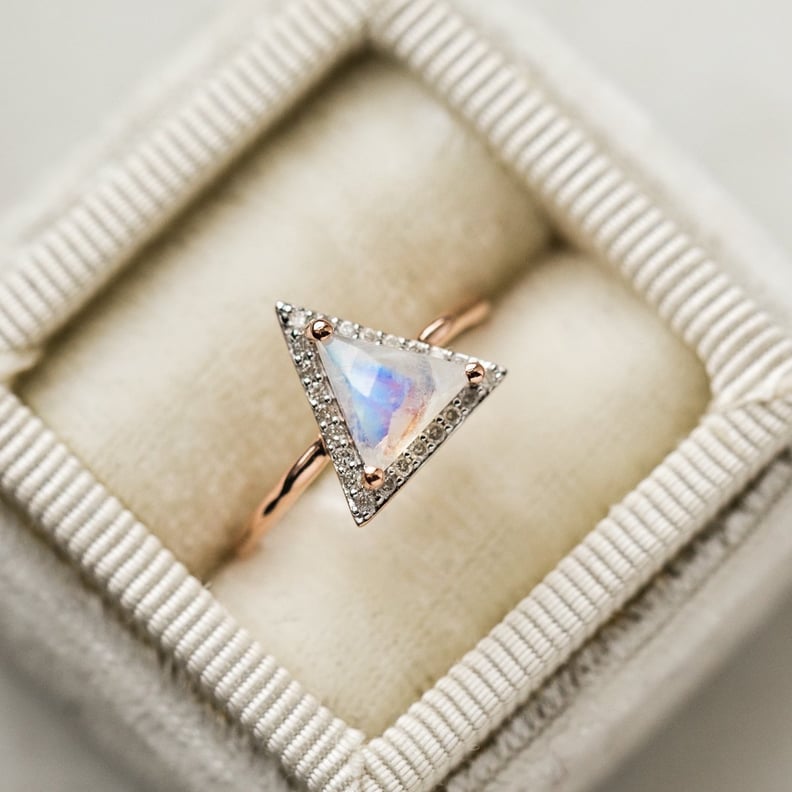 Rose Gold and Moonstone Diamond Triangle Ring