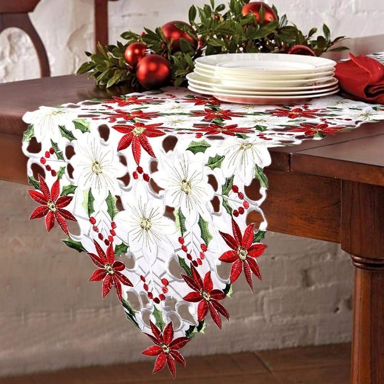 Embroidered Table Runner Poinsettia Table Runner