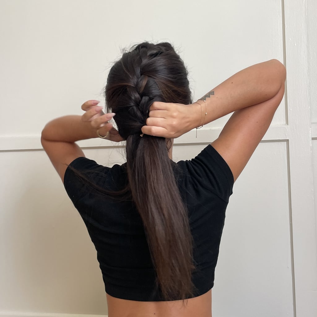 Repeat by gathering small pieces of hair from either side of your head, gathering it into the braid each time while working your way down until you get to the nape of the neck.