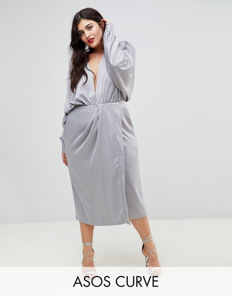 ASOS Shoulder Pad Long Sleeve Midi Dress