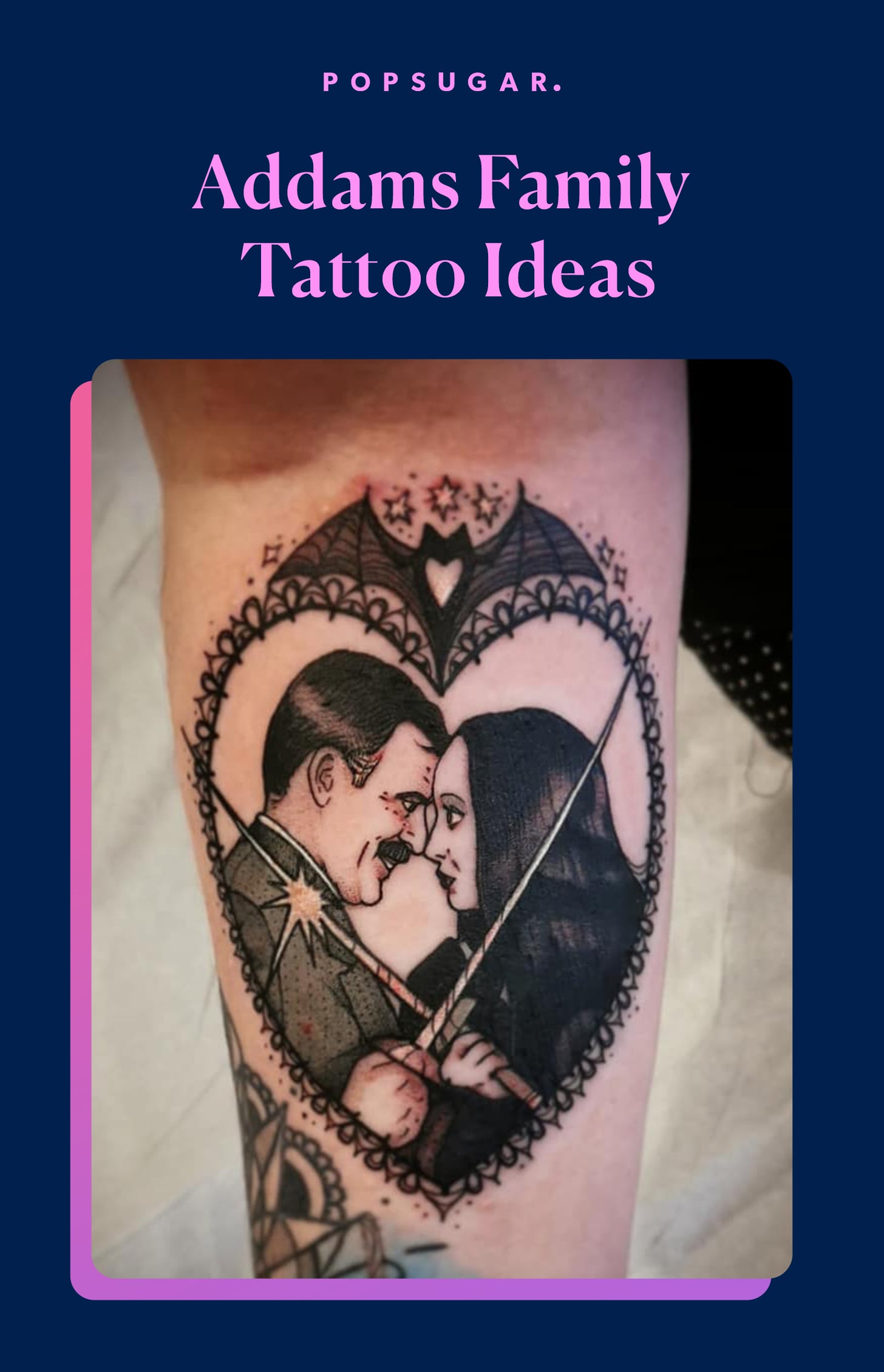 Gilded Dagger Tattoo  Morticia and Gomez Addams The lovers tattoo by  Rebecca Victoria   Facebook