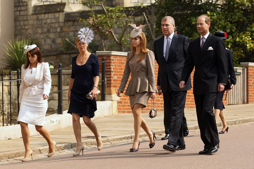 Princess Eugenie, Sophie, Countess of Wessex, Princess Beatrice, Prince Andrew, and Prince Edward at Easter Mass in 2011