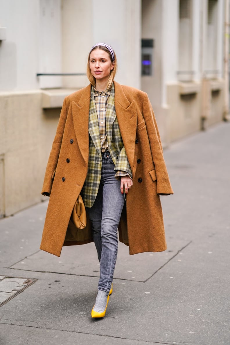 This Paris Fashion Week Attendee Paired a Tartan Blazer With a Matching Plaid Shirt Underneath