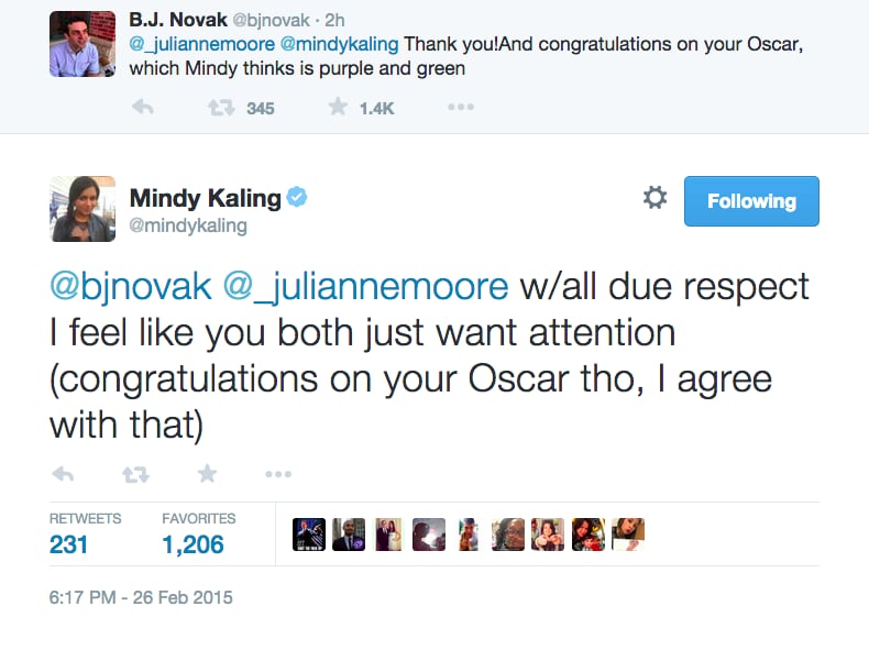 Mindy Kaling, B.J. Novak, and Julianne Moore