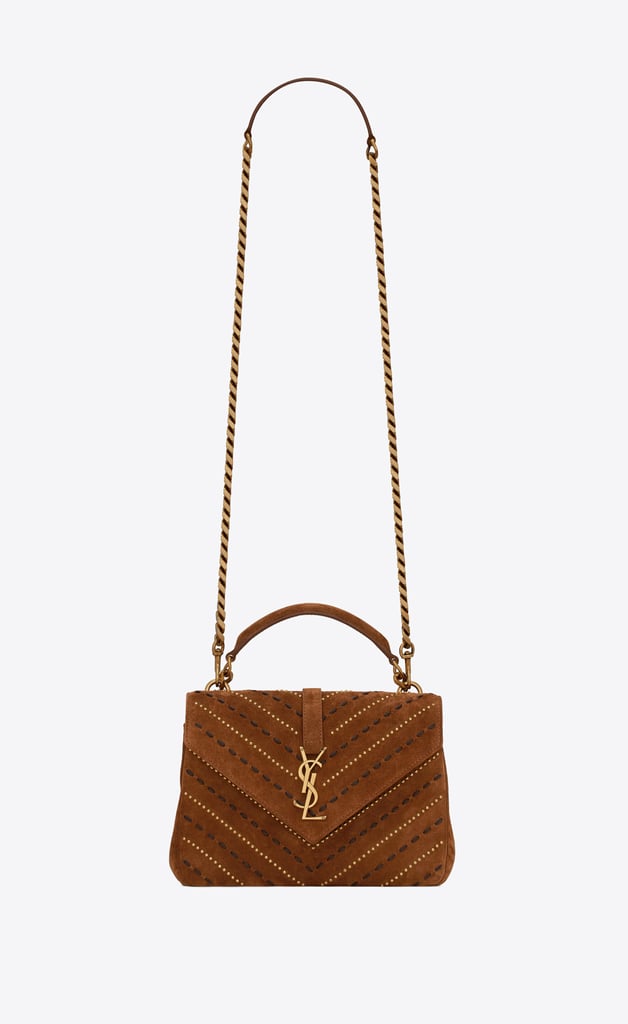 Saint Laurent College Medium Chain Bag in Quilted Suede With Studs