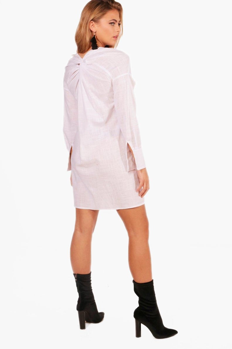 Boohoo Off The Shoulder Knot Back Shirt Dress