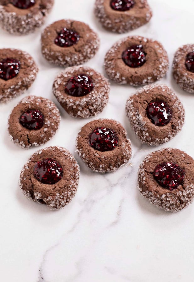 Chocolate Thumbprint Cookies With Red Wine Raspberry Jam