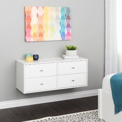 Prepac Floating 4 Drawers Dresser (White)