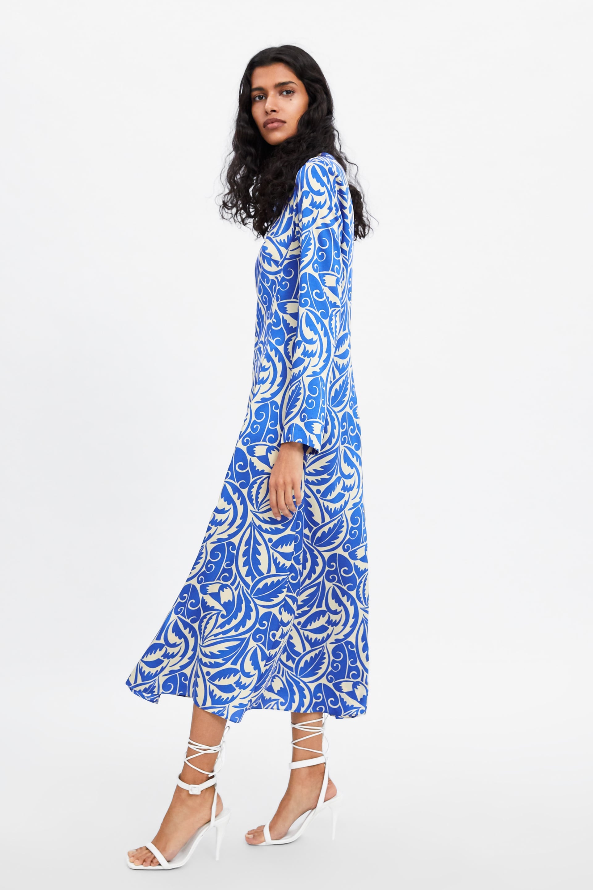 zara blue long printed dress