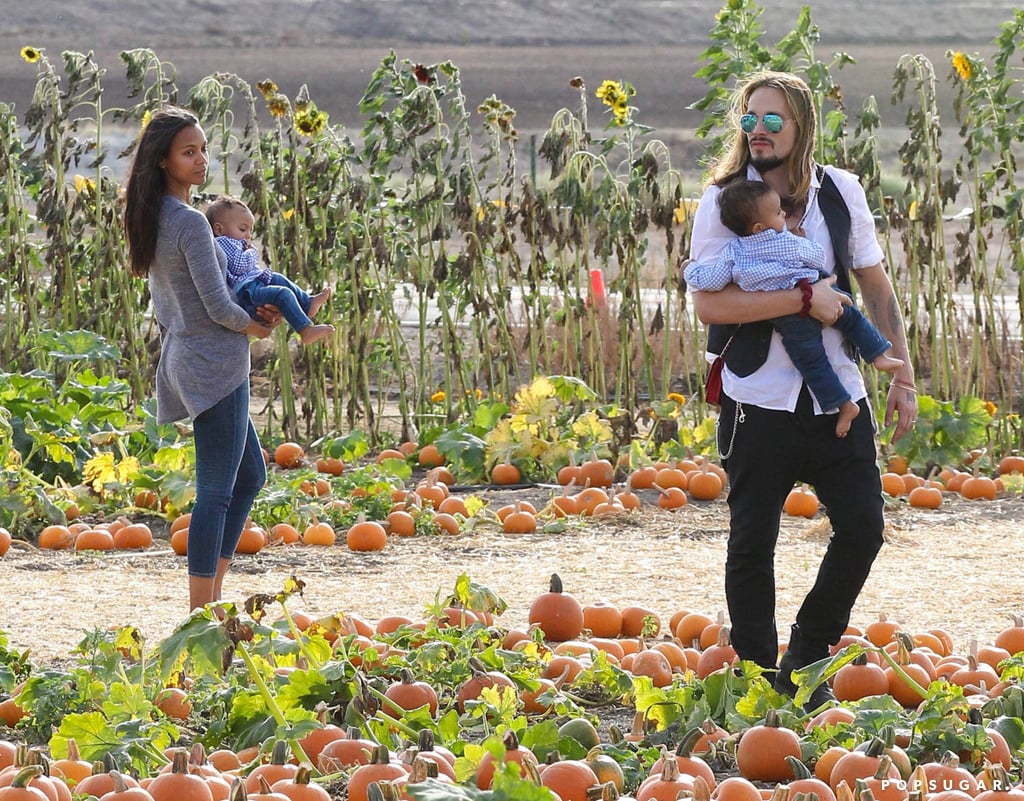 Zoe Saldana and Marco Perego Take Twins to the Pumpkin Patch