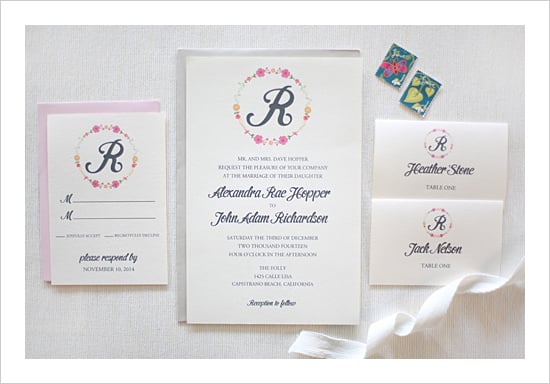 Floral Monogram Wedding Invitation