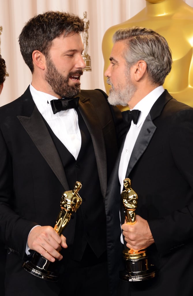 Ben Affleck and George Clooney celebrated together in the press room at the Oscars.
Ben Affleck and George Clooney celebrated together in the press room at the Oscars.