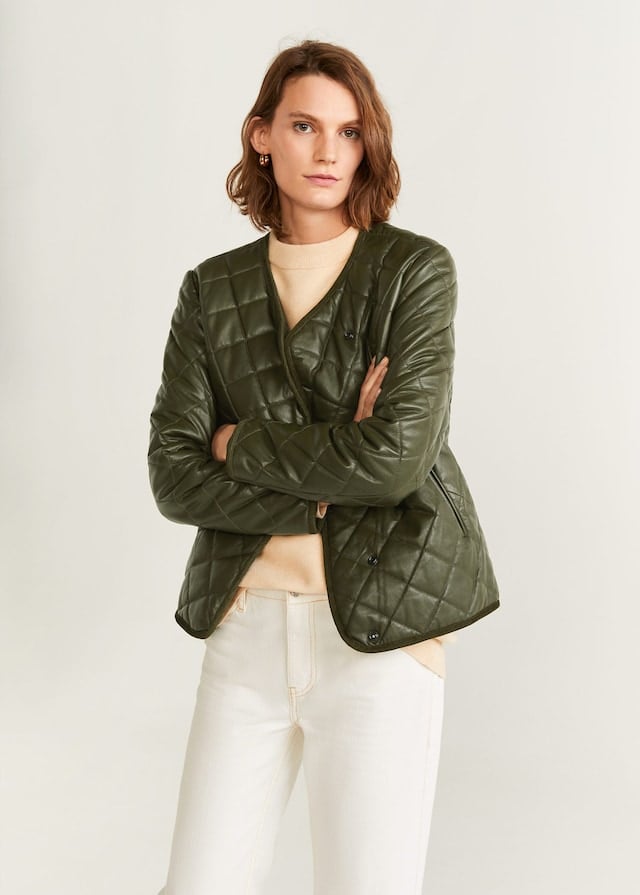 Mango Leather Quilted Jacket