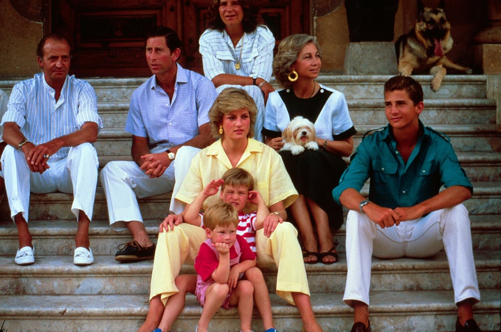 Princess Diana and Prince Charles brought Prince William and Prince Harry along on vacation to Majorca, Spain, in August 1987 to visit with the Spanish royal family.