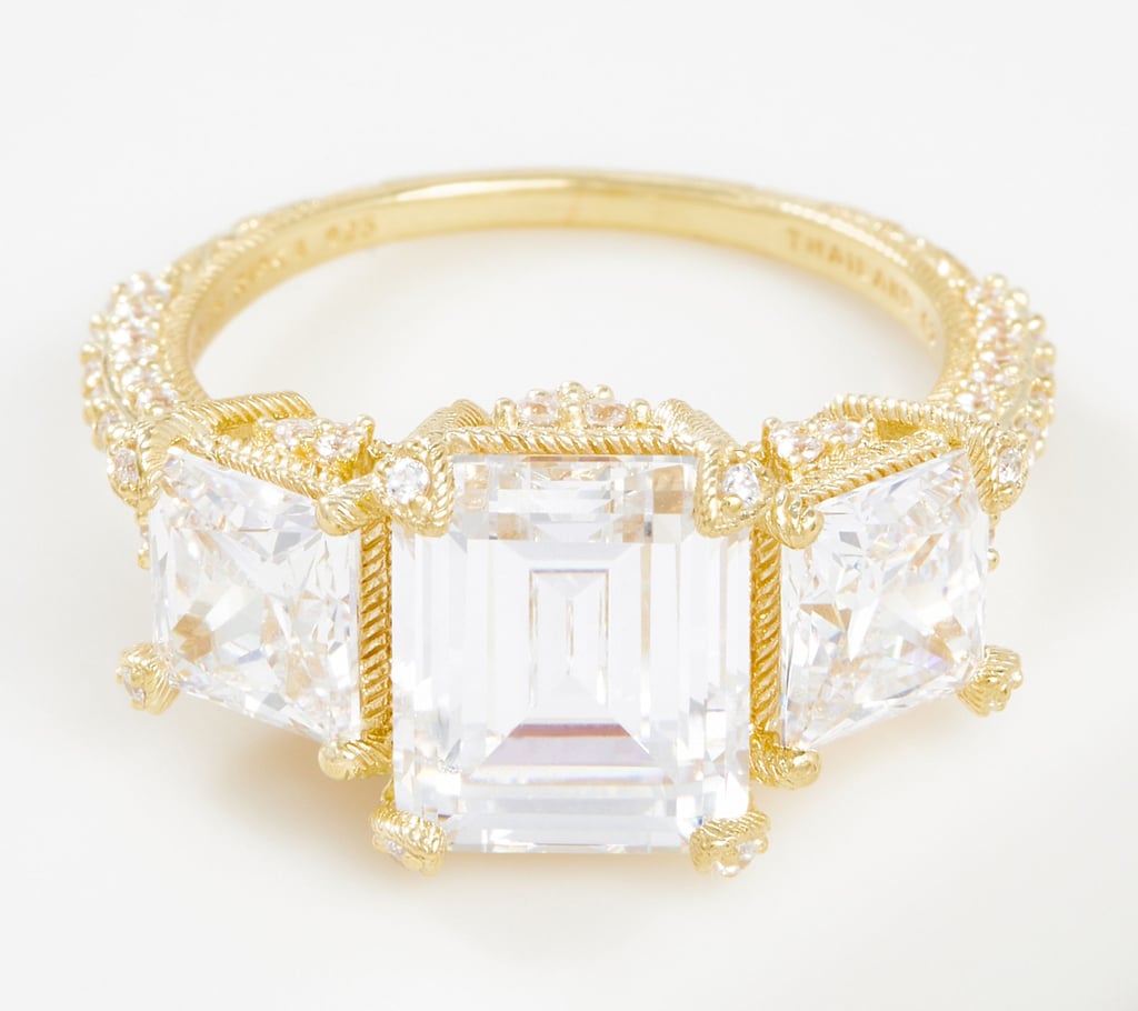 Judith Ripka 14K Gold Clad Triple Stone Diamonique Ring