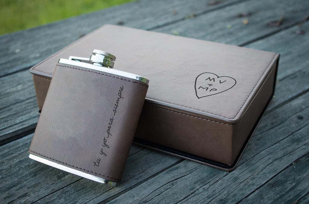 Engraved Leather Flask