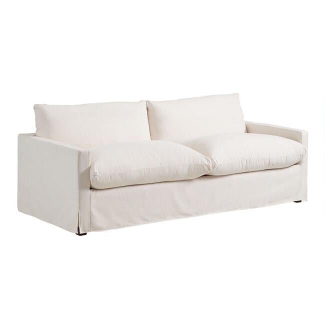 A Fluffy Dream Couch: Cost Plus World Market Ivory Feather Filled Brynn Sofa