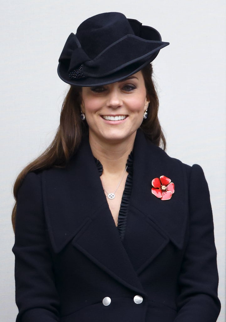 The Duchess of Cambridge flashed a smile during a Remembrance Sunday event in London.