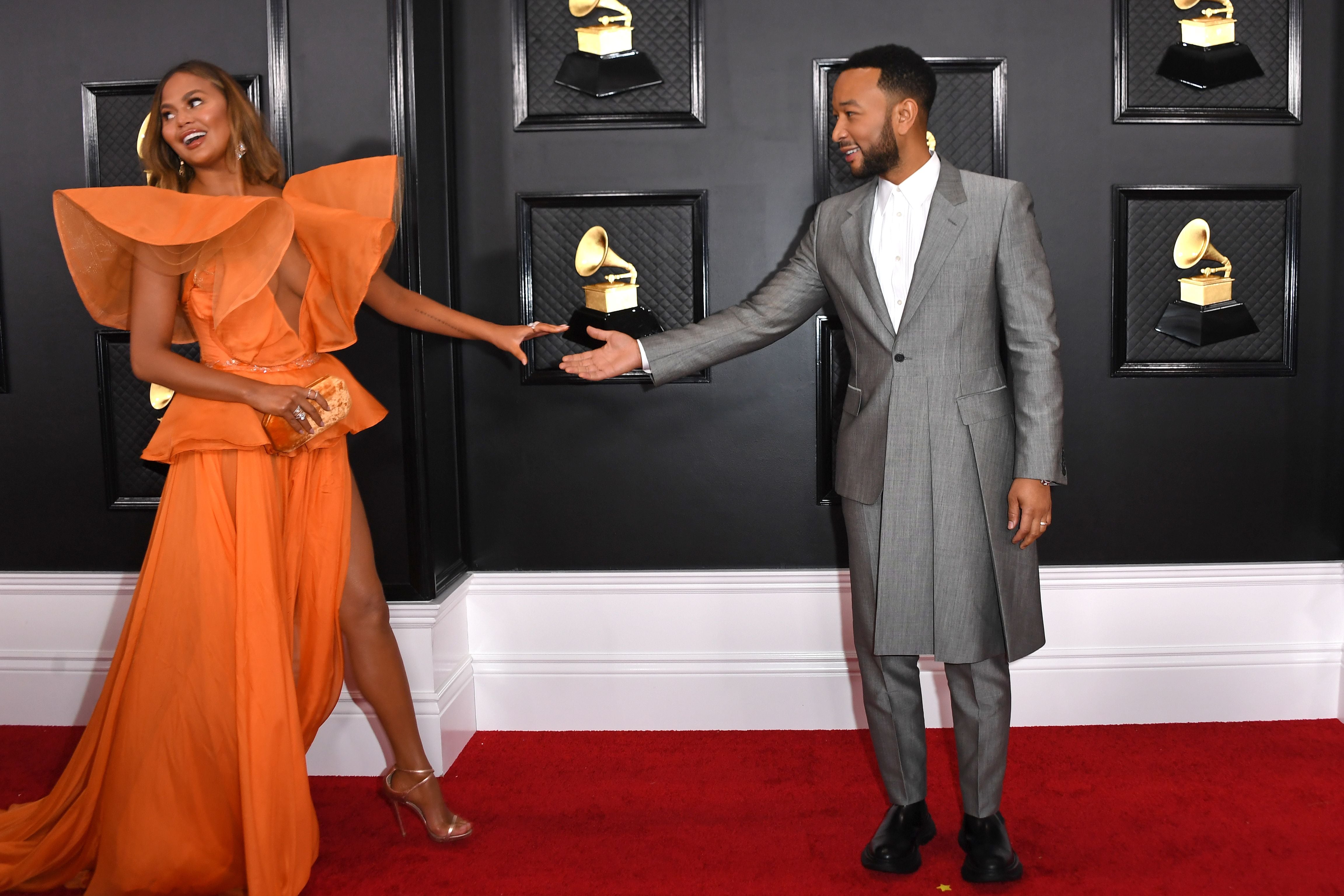 Chrissy Teigen Wears Yanina Couture at 2020 Grammy Awards | PS Fashion