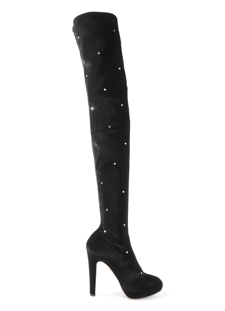 Charlotte Olympia 'Infinity And Beyond' Embellished Stretch Velvet Over-the-Knee Boots ($1,395)