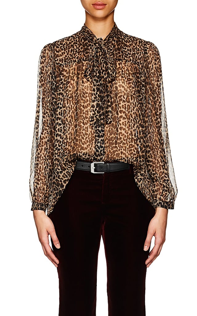 Shop Karlie's Blouse: Saint Laurent Leopard-Print Silk Oversize Blouse ...