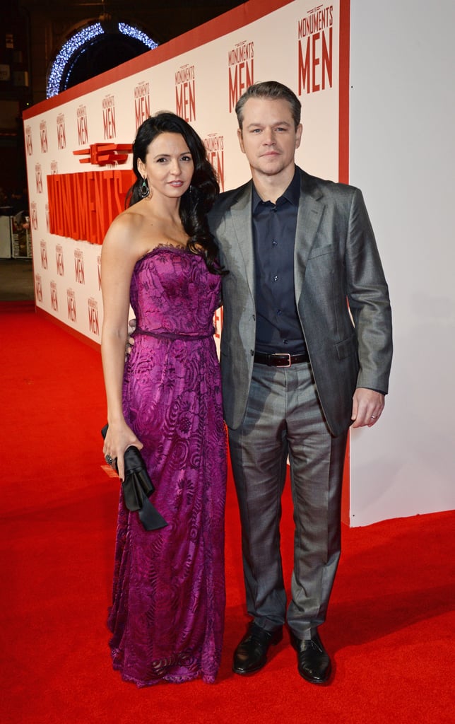 Matt Damon and his wife Luciana made a stunning couple on the red carpet at the London premiere of The Monuments Men on Tuesday.