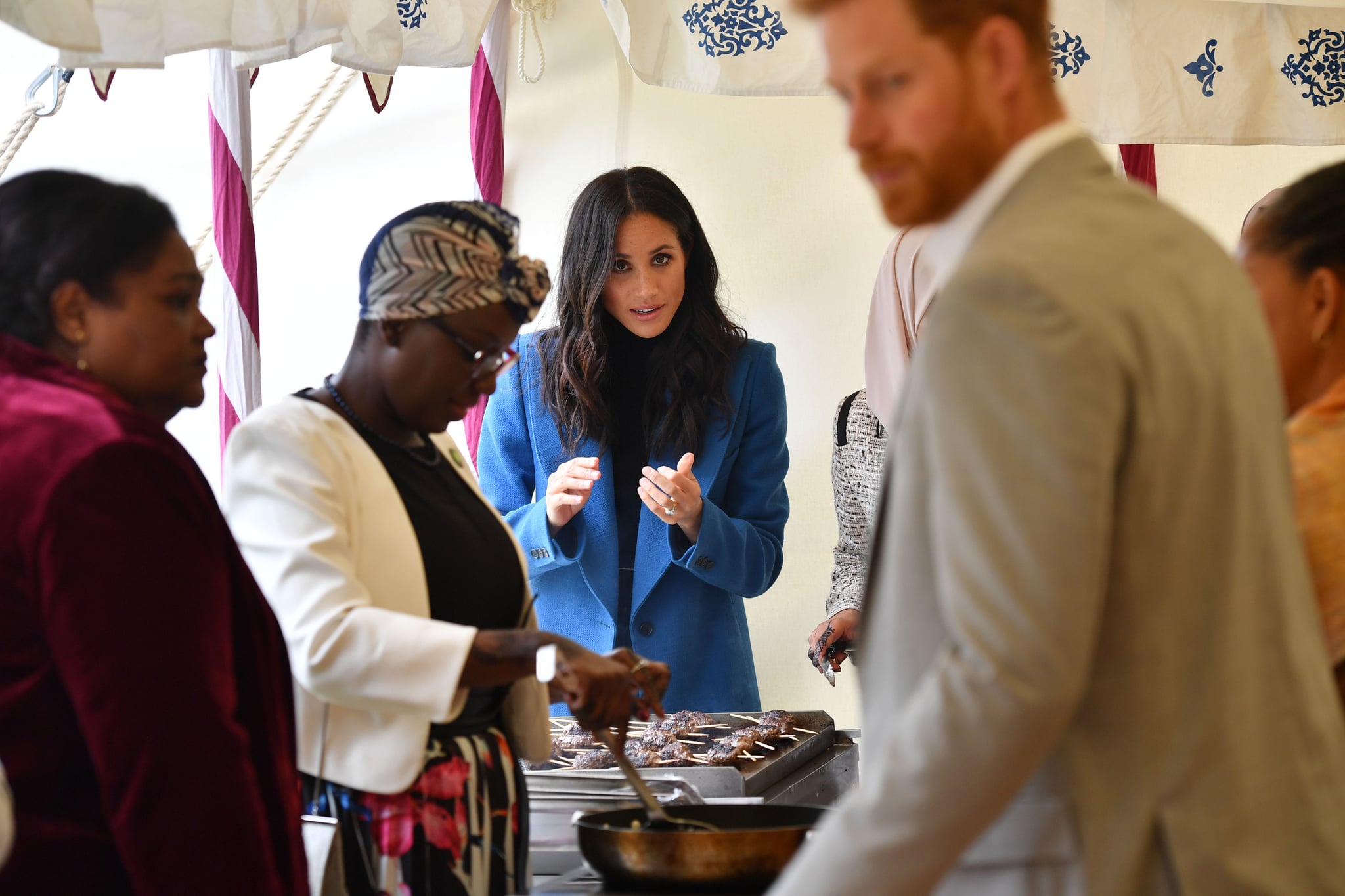 Meghan Markle Blue Coat Cookbook Party Popsugar Fashion