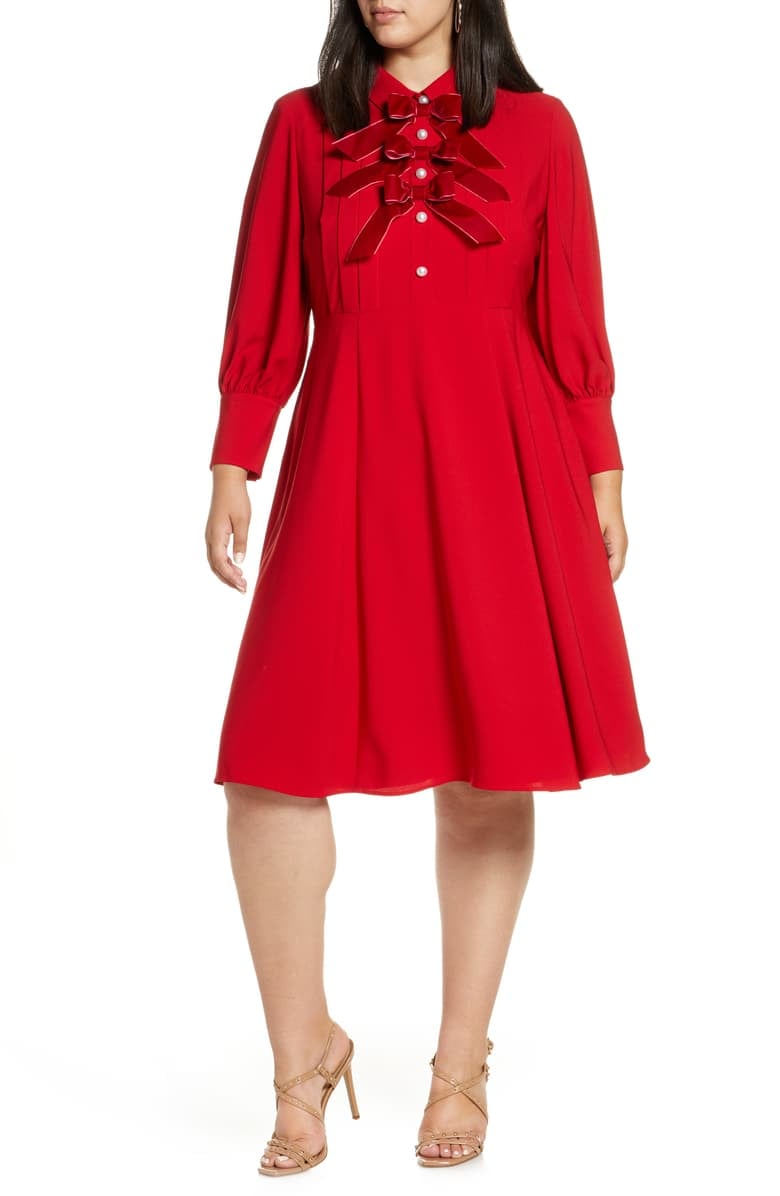 Halogen x Atlantic-Pacific Bow Detail Fit & Flare Dress in Red