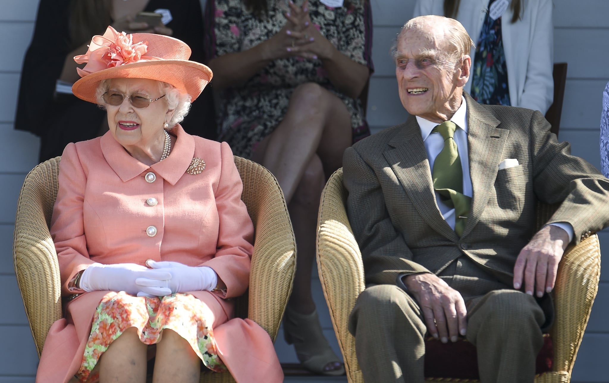 EGHAM, ENGLAND - JUNE 24: Queen Elizabeth II and Prince Philip, Duke of Edinburgh attend The OUT-SOURCING Inc Royal Windsor Cup 2018 polo match at Guards Polo Club on June 24, 2018 in Egham, England. (Photo by Antony Jones/Getty Images)