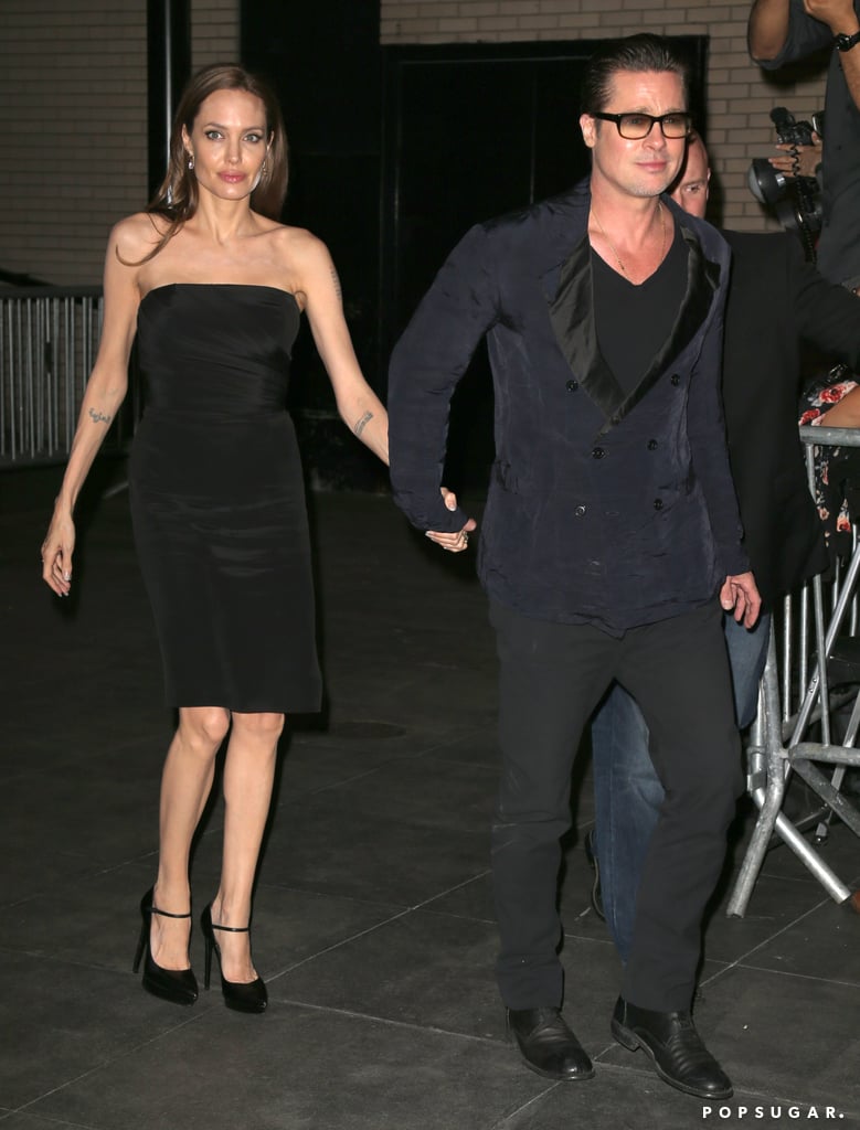 Brad Pitt and Angelina Jolie held hands as they left the Normal Heart premiere in NYC on Monday.
