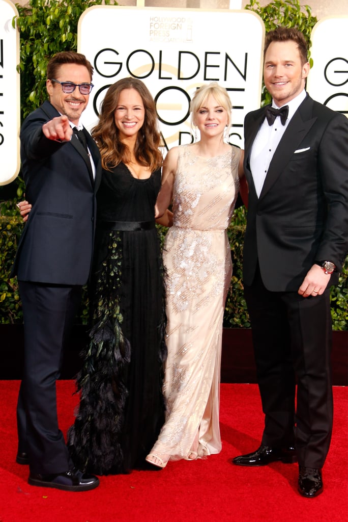 Chris Pratt and Anna Faris coupled up with Robert Downey Jr. and his wife, Susan, for the cameras.