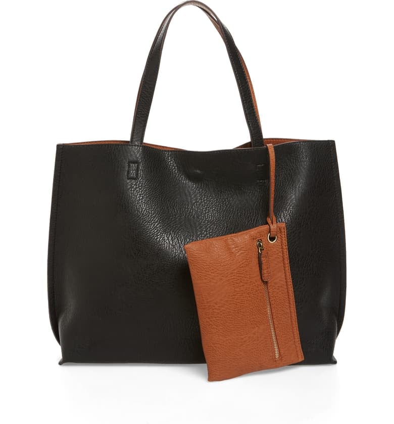 Street Level Reversible Faux Leather Tote & Wristlet