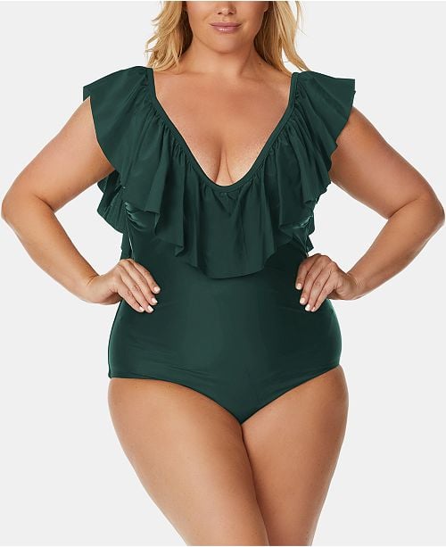 Raisins Curve Ruffled One Piece Swimsuit 11 Affordable Curve