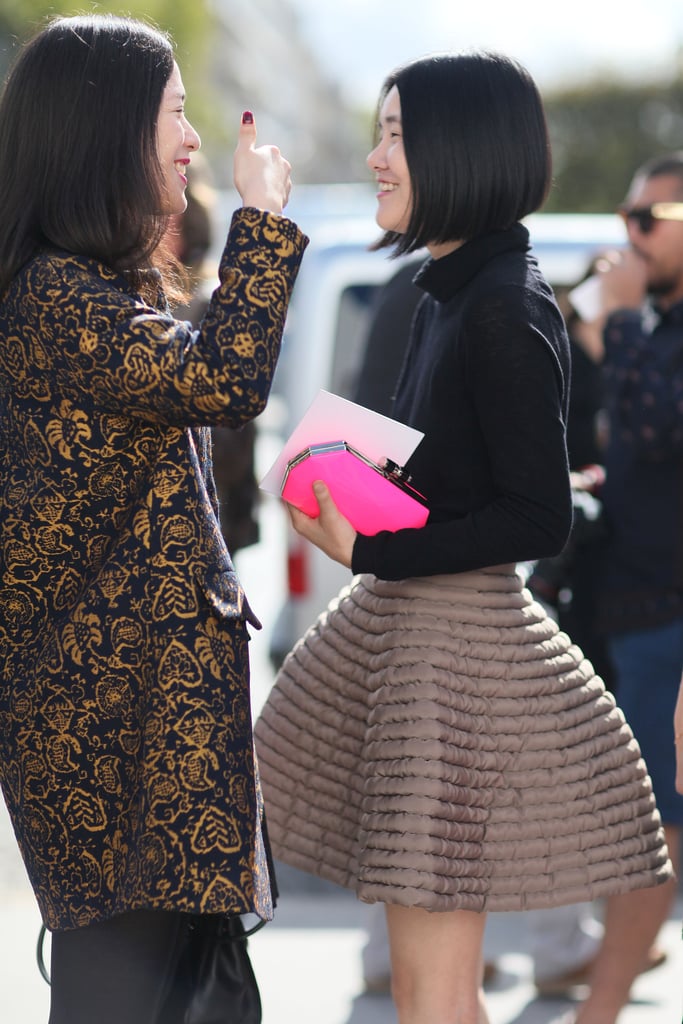 Fashionable friends showed off their statement-makers, a brocade coat and a voluminous fit-and-flare skirt, respectively.
Fashionable friends showed off their statement-makers, a brocade coat and a voluminous fit-and-flare skirt, respectively.