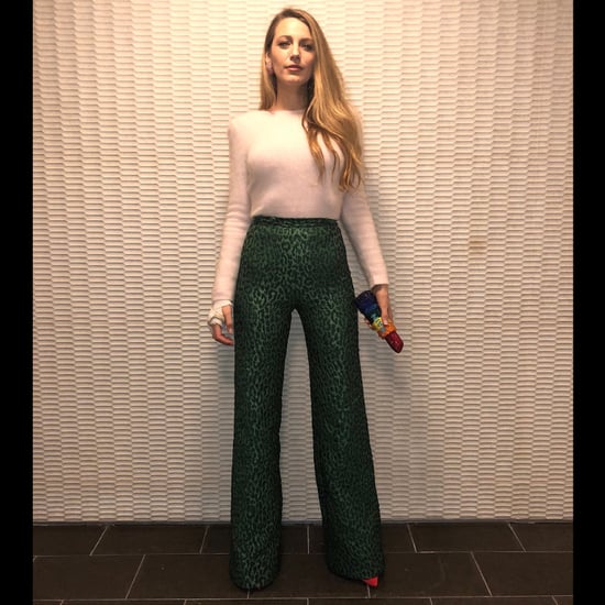Blake Lively Wearing Green Leopard Pants