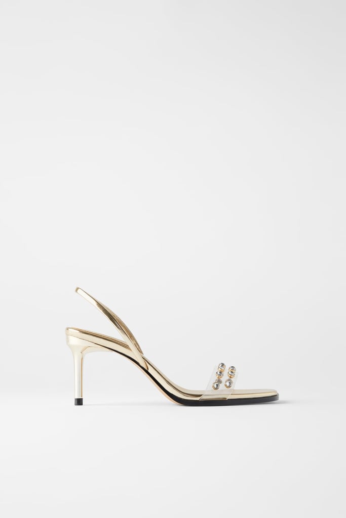 Zara Vinyl High Heeled Sandals With Jewels